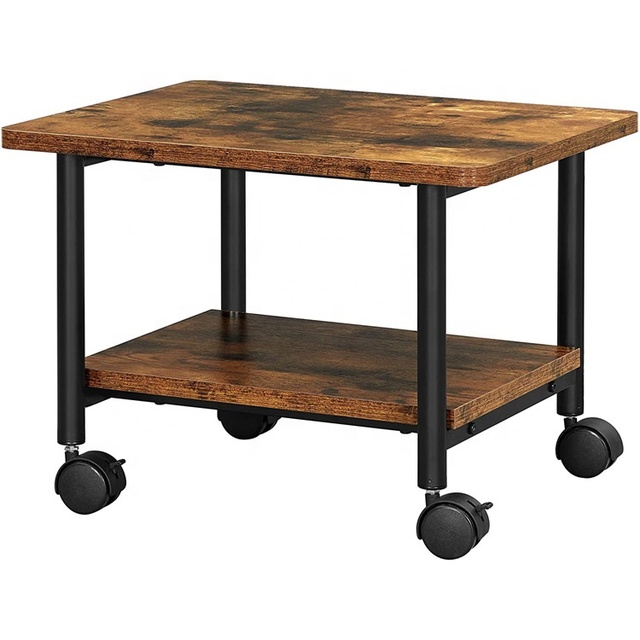 Metal Wooden 2 Tier Rolling Printer Stand Rack Printer Table for Fax Machine Living Room Mobile End Table