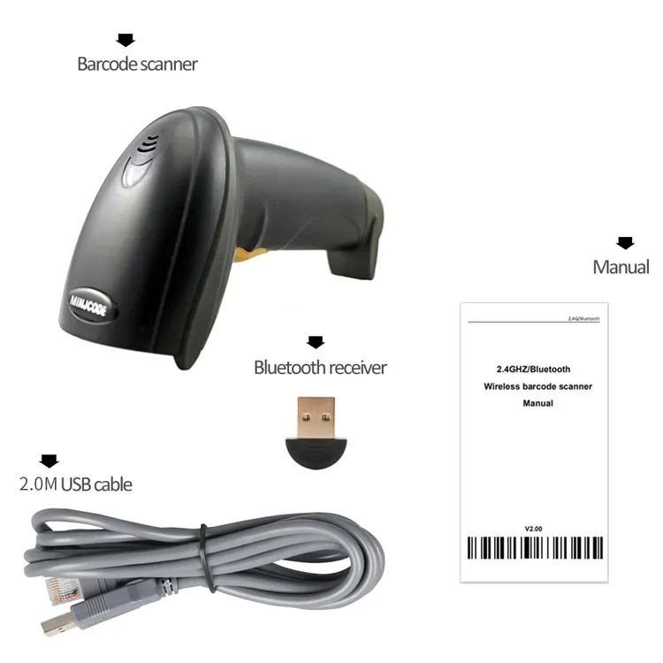 MINJCODE MJ2810 1D 2D Wireless Android Multi-language Handheld Code with Barcode Scanner Reader