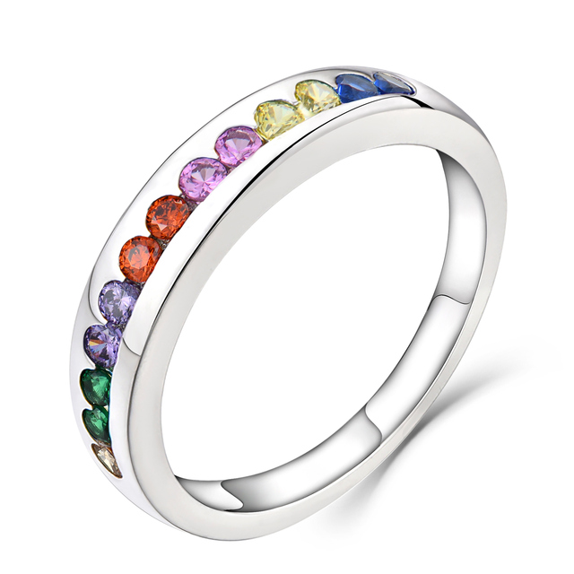 Xlove Wholesale Multicolor Eternity Band Rainbow Color Stone Zircon Gemstone Ring CZ Full rainbow Ring