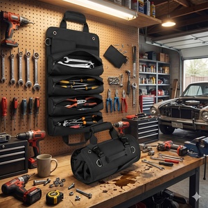 Sac à outils enroulable 13 poches de qualité professionnelle, noir, multi-usage, portable, pour électricien et bricoleur, support OEM - Product Image 1