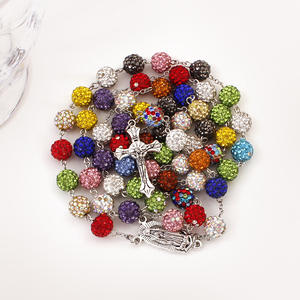 Collier unisexe en perles d'argile polymère avec strass et boule disco, chapelet religieux catholique Notre-Dame <span class=keywords><strong>de</strong></span> Guadalupe - Product Image 5