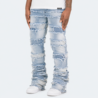 Jeans empilés pour hommes DiZNEW, effet usé, bords effilochés, denim délavé clair, pantalon Y2K streetwear hip hop, fabrication BSCI personnalisée