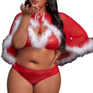 Set di Biancheria Intima Traspirante di Alta Qualità con Fiocco e Rivetti, 3 Pezzi, Costume <span class=keywords><strong>Sexy</strong></span> Rosso per Feste di Natale - Product Image 1