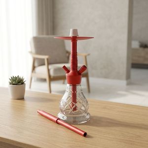 Cachimba de Vidrio Roja Moderna, Pipa de Shisha con Base Transparente, Pipa de Agua de Escritorio para el Hogar o Salón - Product Image 1