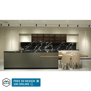 APP Modern Island Kitchen Designs Complete Metal Laminate Glossy Kitchen Cabinets Supplier