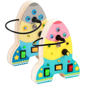preschool age child wooden cartoon baby fidget board colored led lights switch felt educational toys for toddlers 3-6 years