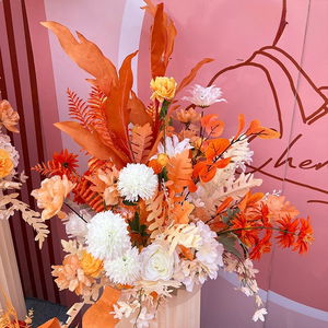 秋のオレンジ色の葉結婚式の花の配置人工花、オレンジ色の秋の葉ローズフラワーランナーボールブーケ - Product Image 4