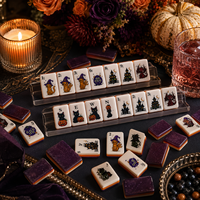 Coffret Cadeau Mahjong Américain d'Halloween, Acrylique Trois Couches, Tuiles Thème Maison Hantée, Sorcière, Chat, Monstre, 168 Tuiles, Vente en Gros