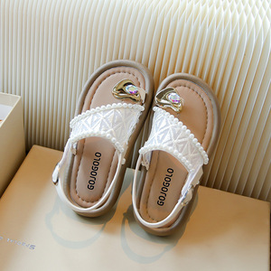 Sandales pour filles, antidérapantes, à semelle souple, style princesse, avec perles, chaussures d'été pour la plage, sandales plates, plage - Product Image 6