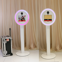 Photomaton portable rond en aluminium avec application de contrôle à distance, éclairage LED RVB, angle de caméra inclinable, iPad Photobooth pour fête, mariage