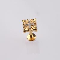 Gouden bloemvormige labret stud met platte achterkant, ASTM F136 titanium, intern gedraaid, piercing sieraad voor kraakbeen, helix, tragus, lip