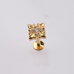 Joyería <span class=keywords><strong>de</strong></span> <span class=keywords><strong>Piercing</strong></span> <span class=keywords><strong>de</strong></span> Titanio ASTM F136 con Flor Dorada y Parte Trasera Plana, con Rosca Interna, <span class=keywords><strong>para</strong></span> Cartílago, Hélix, Tragus y <span class=keywords><strong>Labio</strong></span> - Product Image 2