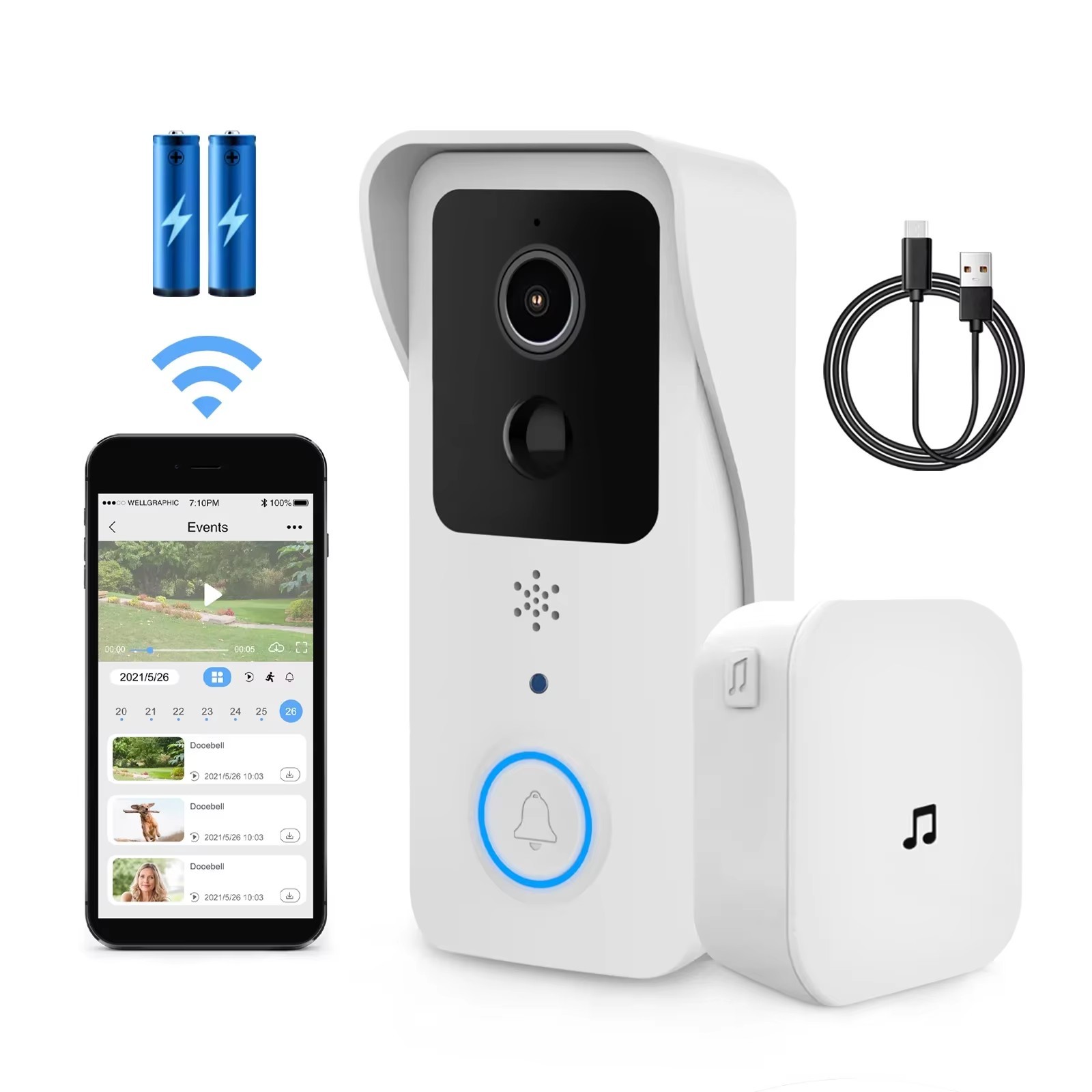 Tuya T32 Smart Video Doorbell Camera with Wireless Chime, Dual-Band 2.4GHz/5GHz WiFi, IP65 Waterproof, HD Night Vision, Two-Way Audio & Smart Life App - View 2