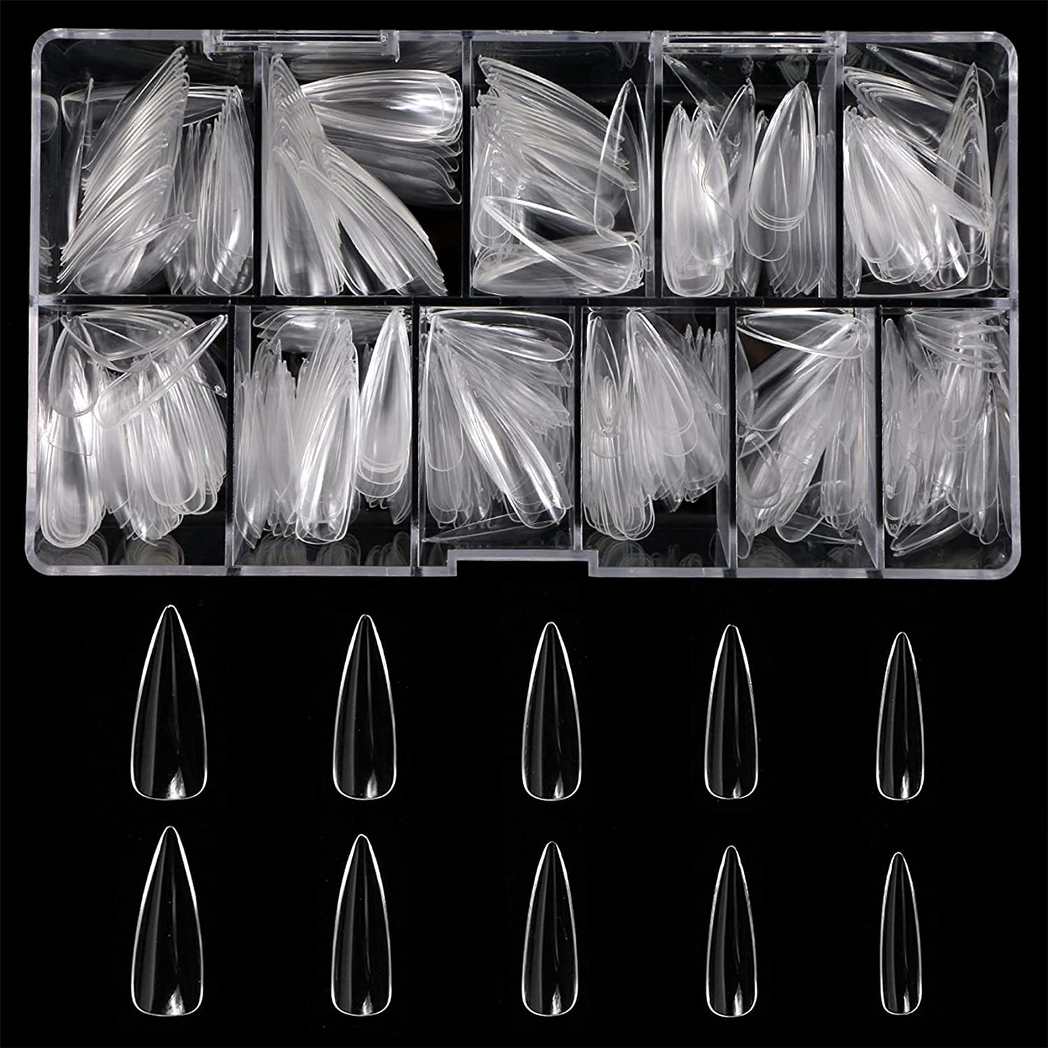 Long Ballerina Coffin Square Almond Full Cover Gel Nail Tips, Clear Thin Professional Nail Tips, 500PCs в Box