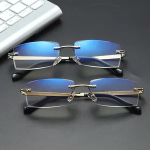 Diamond rimmed glasses frameless anti-blue light presbyopic glasses Women Or Men Metal Frame Polarize Reading Glasses