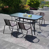 Table carrée assemblée en verre trempé à motif vague d'eau 120*80cm pour balcon extérieur