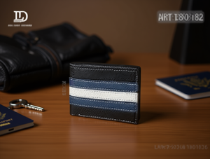 Portafoglio da uomo JD da 7 pollici in materiale PU a righe con chiusura pieghevole, portafoglio corto, confezione regalo - Product Image 2