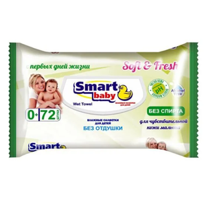 ผ้าเช็ดทำความสะอาดเด็กอ่อน สมาร์ท เบบี้ 72 ชิ้น ปราศจากแอลกอฮอล์ เนื้อนุ่ม สดชื่น ผลิตจากวัสดุไม่ถักทอ - Product Image 1