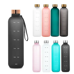 In Stock 1L Ready to ship free motivational Time Marker 32oz Water Bottles With Times To Drink BPA Free Frosted Leakproof Tritan