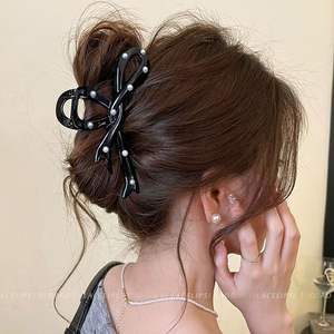 Pince à cheveux papillon élégante Tiyo avec nœud en ruban noir, en plastique, 12 cm, accessoire décoratif quotidien pour femme - Product Image 2