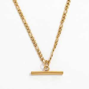 Fenny venta al por mayor 18K PVD plateado Simple <span class=keywords><strong>Figaro</strong></span> Choke cadena de moda Toggle <span class=keywords><strong>Bar</strong></span> colgante collar de acero inoxidable para mujeres - Product Image 1