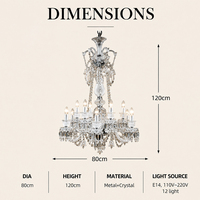 Lustre en cristal en forme de bougie, 12 douilles E14, luminaire suspendu pour salle de banquet, hall d'entrée, éclairage intérieur de la maison
