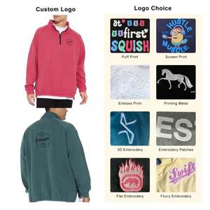 Custom Puff pastry Neck High Quality Heavyweight Pink Hoodie Organic Cotton Custom Logo Blank Oversized <b>Half</b> <b>Zip</b> <b>Sweatshirt</b> <b>Man</b> - Product Image 4