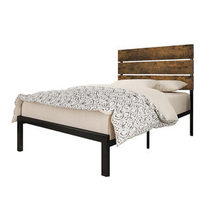 Cadre de lit plateforme en métal de grande taille avec tête de lit et pied de lit en bois, base de matelas, ne nécessite pas de matelas à ressorts - Product Image 1