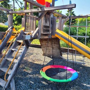 CZFIT 40 Inch Green Alloy PPE Hanging Saucer Tree <b>Swing</b> <b>for</b> Kids Indoor/Outdoor Kindergarten Waterproof Seat 2 Hanging Straps - Product Image 4