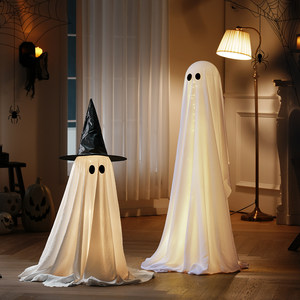 Décorations fantômes lumineuses LED d'Halloween avec chapeau de sorcière en tissu non tissé pour la décoration intérieure de fêtes à la maison - Product Image 5