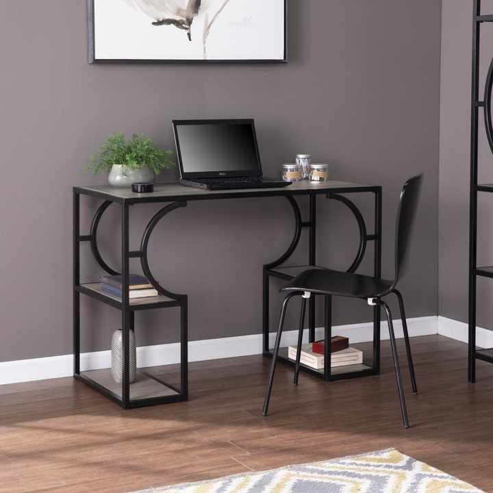HMS Contemporary Antique Design Style Wood Iron Writing Desk with Storage for Office Bedroom Study General Use Computer Table
