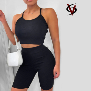 Sexy All'ingrosso Pianura Tinti di Nero Solido 92% Cotone 8% Elastan Slim Fit Della Ragazza di Sport Gilet Yoga Tuta Tank Top per Le Donne - Product Image 3