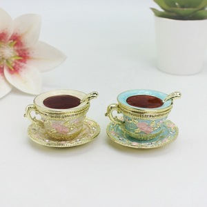 Scatole Portaoggetti in Smalto a Forma di Tazza da Caffè con Fiori Dipinti a Mano, Regalo per Decorazione Casa - Product Image 4