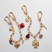 Bijoux fantaisie, chaîne en or, breloques interchangeables, pendentif en forme de cœur rouge, coquille de rose, porte-clés, breloque pour sac pour femmes