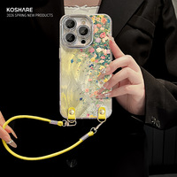 Étui à bandoulière floral INS pour Phone 17 Pro Max, étui bandoulière pour iPhone 15, étui style été pour iPhone 16 14 avec protection d'objectif