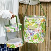 Coffret Cadeau Rigide Cylindrique Floral Printanier pour Arrangements Floraux en Seau, Fournitures Florales en Carton pour la Fête des Mères