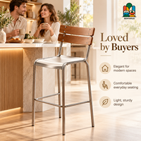 Tabouret de bar haut en acier inoxydable avec dossier et repose-pieds en bois, structure métallique, pour la maison, la cuisine, le comptoir