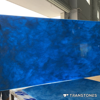 Nouveau design feuille de faux onyx translucide poli 4 * 8FT panneau de plafond en albâtre bleu