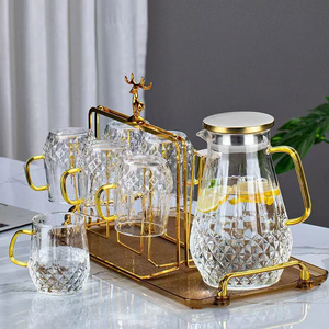 <span class=keywords><strong>Carafe</strong></span> et ensemble de 6 verres à <span class=keywords><strong>eau</strong></span> en verre épais soufflé à la main, design esthétique unique, pour comptoir, luxe - Product Image 3