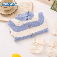 Vente flash Mimixiong Oeko Tex Combinaison rayée en coton pour nouveau-né, bandeau pour bébé, chapeaux et chaussons, ensemble de 3 pièces