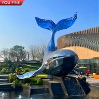 Sculpture de baleine géométrique YOUFIINE en acier inoxydable poli miroir pour la décoration des parcs et des places commerciales