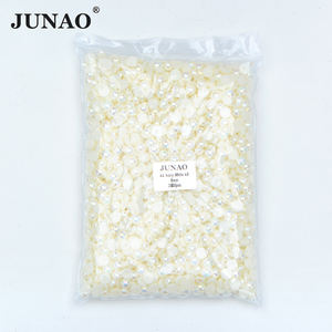 จุนอาโอ ขายส่ง ลูกปัดมุกแบนสีเบจ AB ขนาด 2 มม. 4 มม. 6 มม. 8 มม. 10 มม. 12 มม. ครึ่งวงกลม สำหรับตกแต่งชุด - Product Image 3