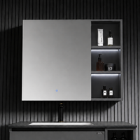 Meuble-lavabo de salle de bain modulaire minimaliste gris foncé de style européen avec rangement, miroir et vasque en céramique