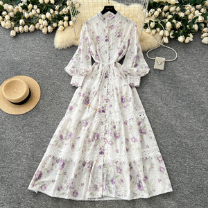 2025 verano túnica romana vendaje Casual Maxi vestido para mujer imperio <span class=keywords><strong>Patchwork</strong></span> impreso vestido de encaje - Product Image 2