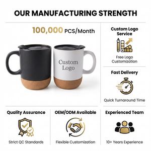Best Sale Personalized 350ml Black/White Ceramic Coffee Mug with Cork Base Bulk Wholesale Customizable Factory Direct Price - Product Image 2
