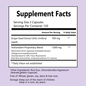 Capsules de Trans-Resvératrol de haute pureté de marques de distributeur d'OEM Supplément antioxydant naturel pour la santé de coeur Capsules végétariennes - Product Image 3