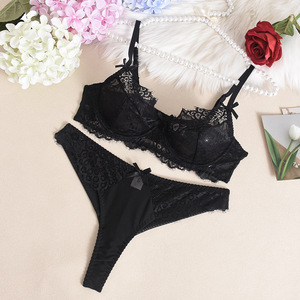High Quality Lingerie <b>Set</b> <b>Sexy</b> Women's Lace Mesh Embroidery Gathering and Slimming Charm <b>Set</b> - Product Image 6