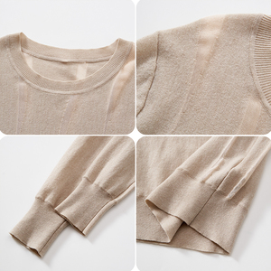 Suéter de Punto Personalizado para Mujer, Cuello Redondo, Manga Larga, Estilo Minimalista, Tejido de Lana, Color Sólido, para Otoño - Product Image 3