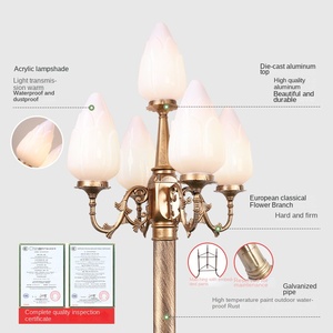 Lampadaire de jardin extérieur en fer avec abat-jour en verre, ampoule LED A19 non amovible, AC 220V, blanc chaud 2700K, IP66, détecteur de mouvement solaire - Product Image 3
