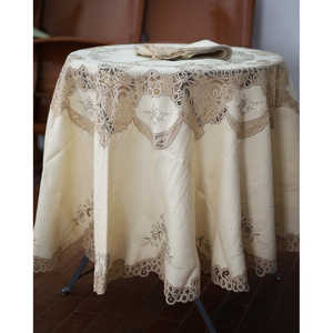 Mantel Redondo de Lino y Encaje Cant de Robcultura con 8 Servilletas de Tela de Poliéster para Hoteles y Bares con Estampado Cuadrado - Product Image 5